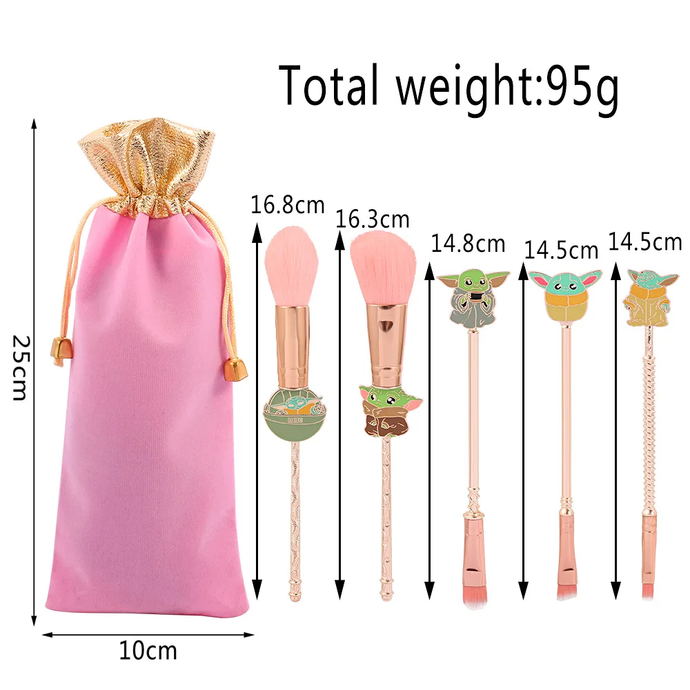 Cute War Star Master Yoda Mandalorians Makeup Brushes Kit 5pcs Metal Handle Cartoon Make Up Brush Set For Fans Gift