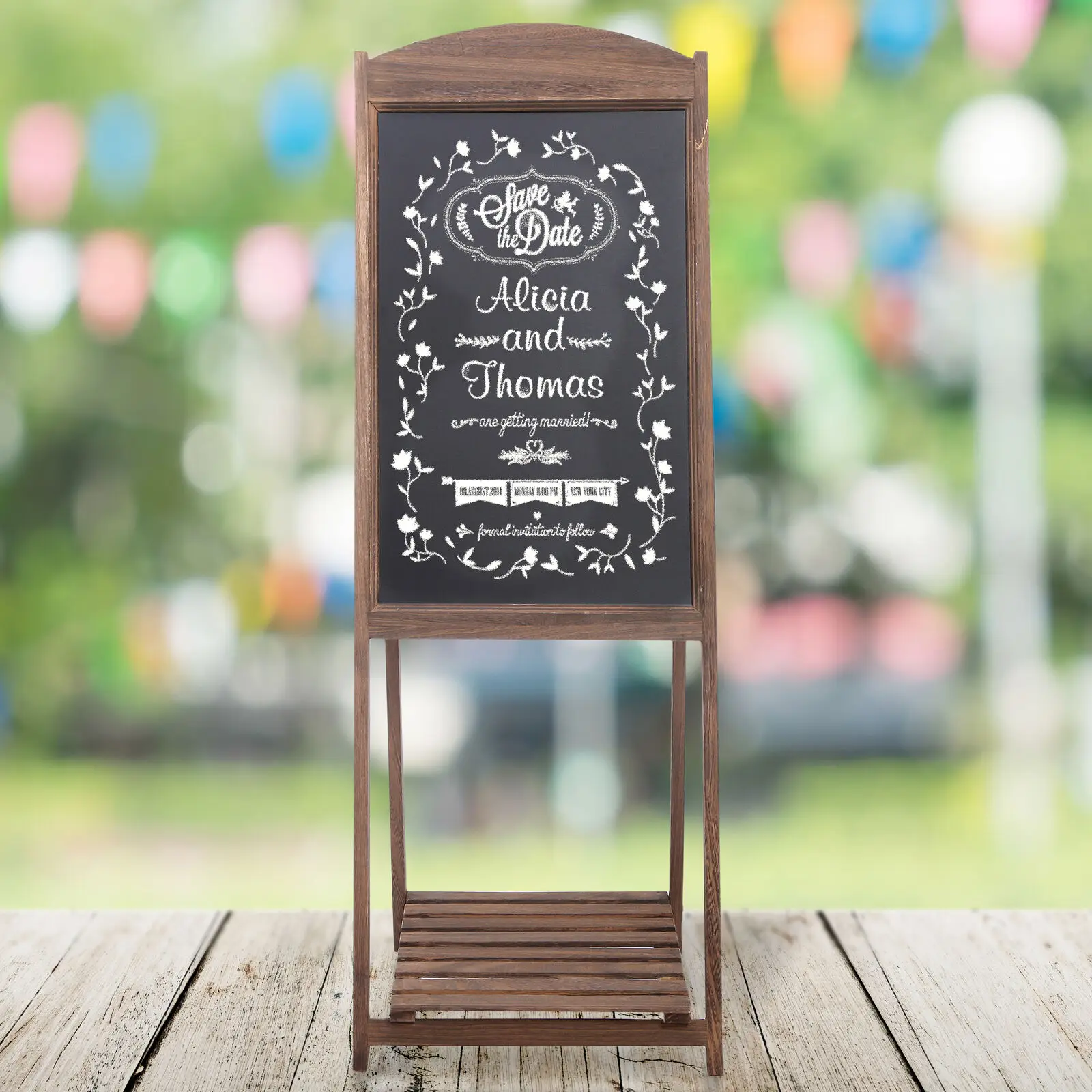 Rustic Wedding Chalkboard Signs for  Decorations A-frame Easel Chalkboard Sign with Display Shelf