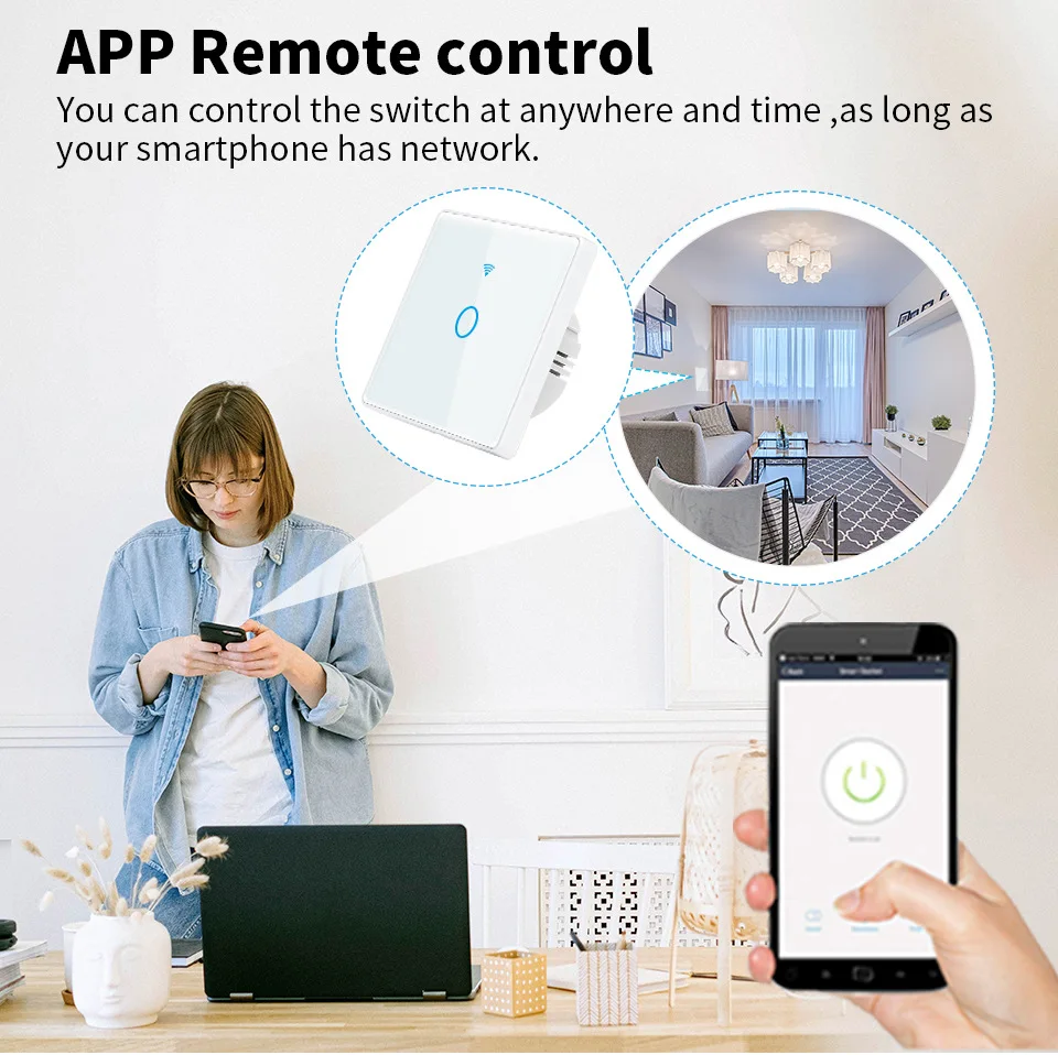 Умный сенсорный выключатель с Wi-Fi 1/2/3 клавиши RF433 + 220 В светодиодный дистанционным управлением настенный и