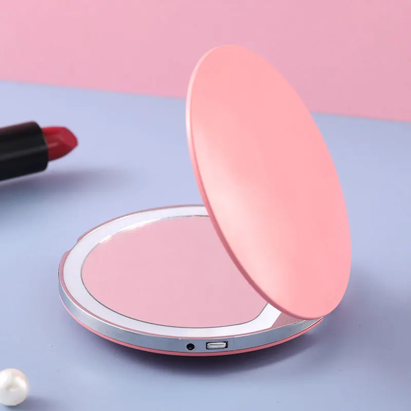 Private Label Cosmetic Handheld Makeup Mirror Round Folding Portable LED Vanity Mirror For Women