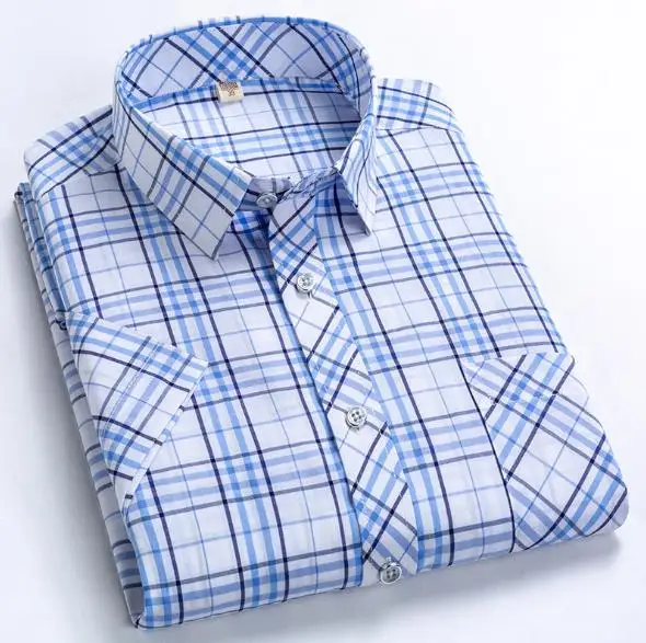 2021 2022 hot selling male men western style short sleeves blue tartan check plaid shirt