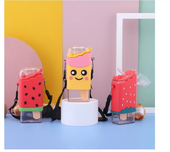 New Design Creative unique water bottle with straw and rope colorful cute water bottle kids