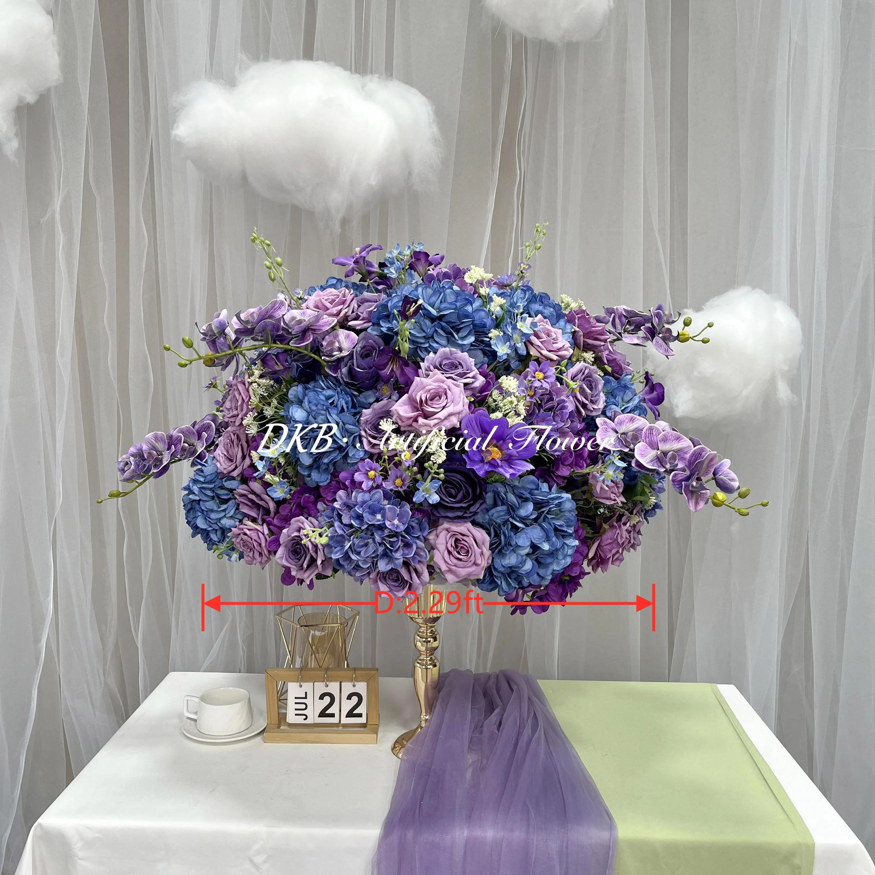 DKB high quality silk flower ball large silk purple rose hydrangea flower ball wedding centerpieces