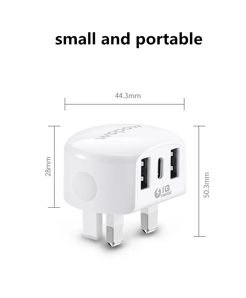 
WOPOW A15 IQ 17W plug adapter multi port uk usb type c chargers for mobile phone 