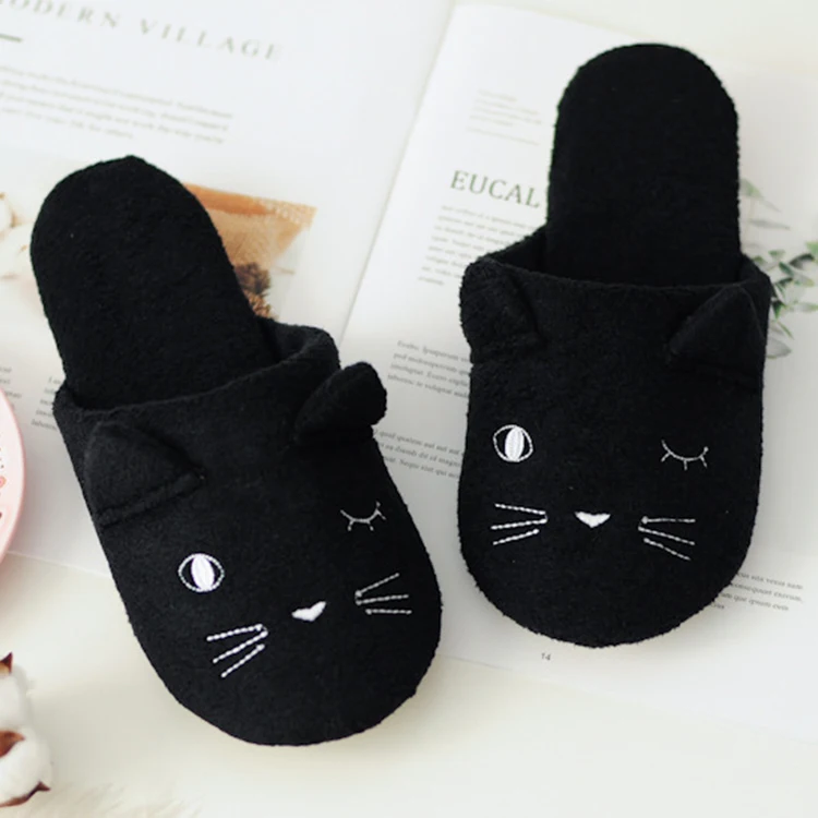 Women Kids Family Embroidery Faux FurCute Cat Warm House Mule Slippers