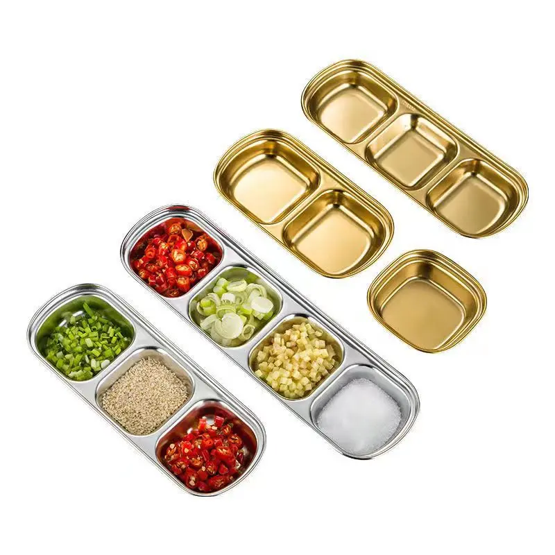 stainless steel 4/3/2/1 compartments soy sauce dish dipping bowl dividers section dish sushi for home restaurant sauce dishes