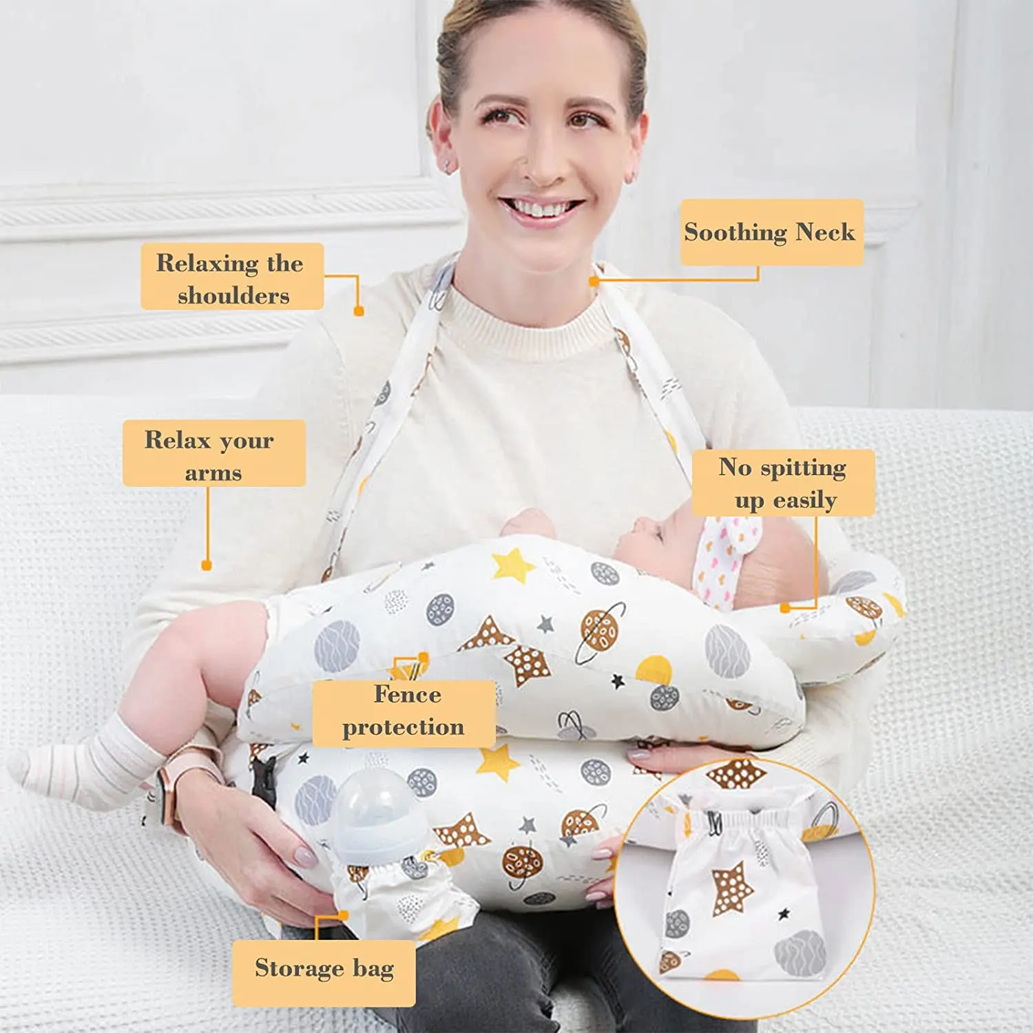 High Quality Baby Products  2 In 1 Nursing Pillow With Adjusting Rope Cartoon Design Soft Auxiliary Mom Breastfeeding Pillow