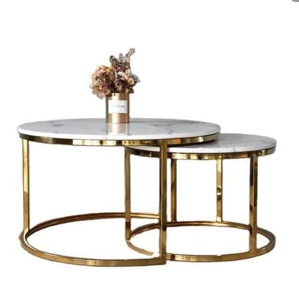 Ins Nordic minimalism modern round glass top marble top gold metal legs stainless steel base coffee table sets