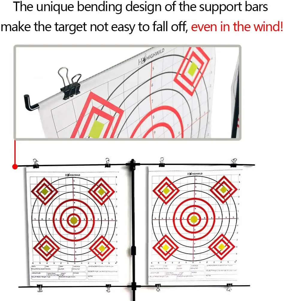 Adjustable Paper Target Stand, Frame with 8 Clips | Clear Bullseye Targets Sheet for Shooting Practice