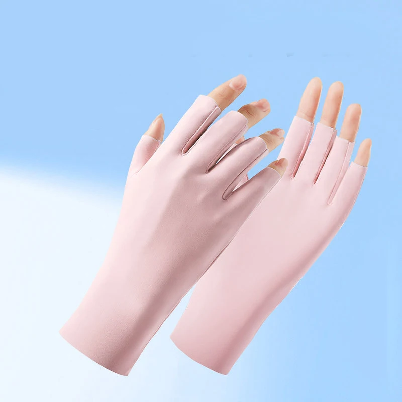 Women Sun UV Protection Gloves Ice Silk Fingerless Gloves,UPF50+ UV Protection Gloves for Manicures,Gloves for Gel Nail Lamp