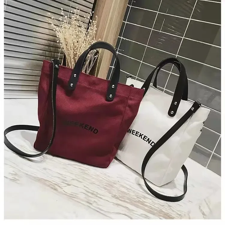 2024 New YCH LOW Price canvas customized tote bag with leather handle straps fashion style for mama women lady girls