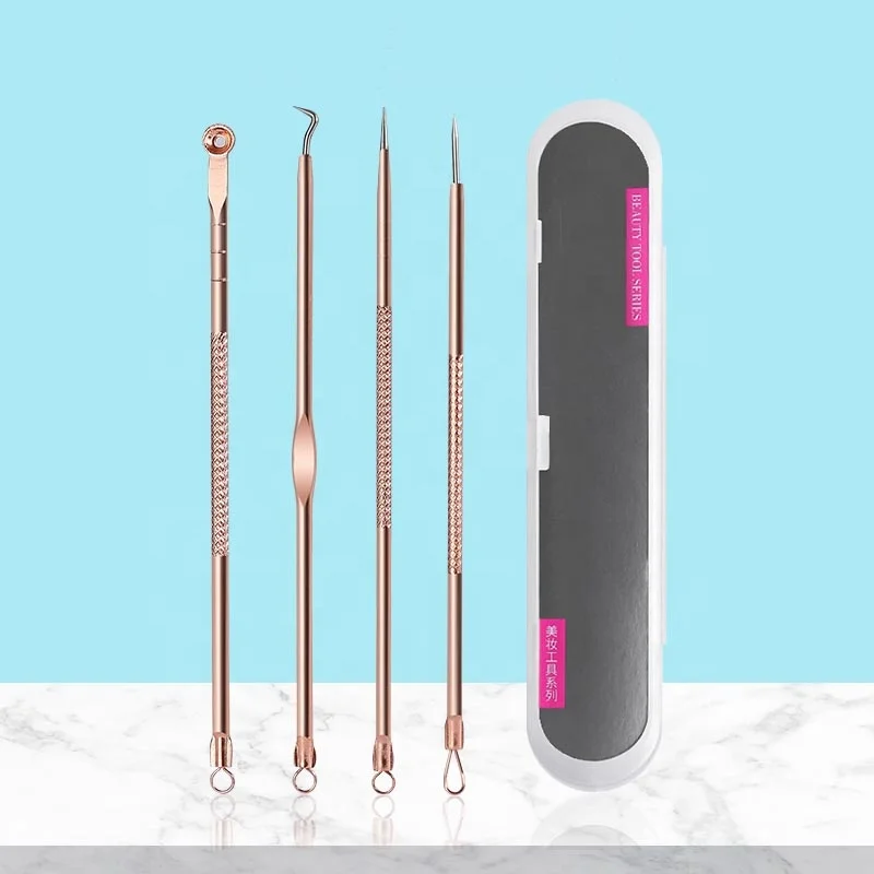 Hot selling 4 Pieces blackhead pimple pin kit Double Ended Blackhead Remover pimple popper tool kit