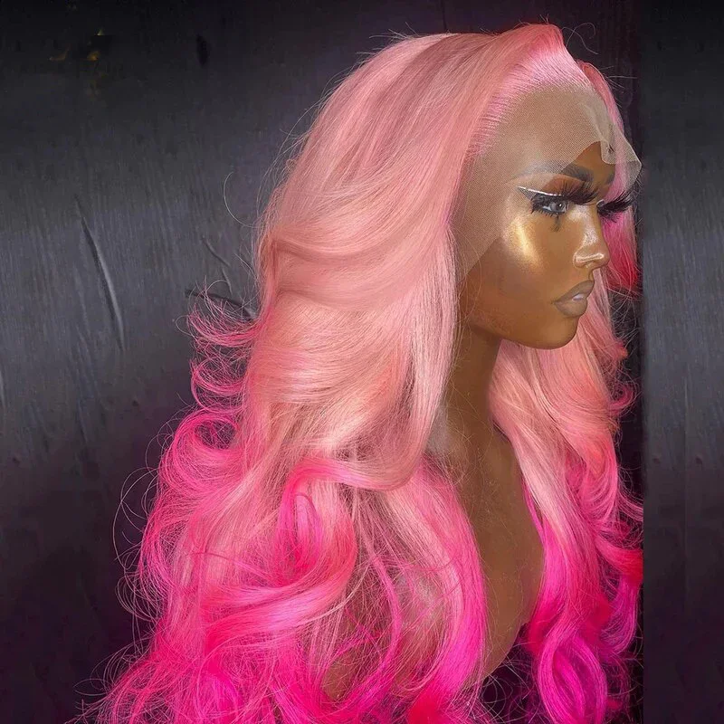 Ombre Body Wave Rose Pink Hair 13x4 HD Lace Front Glueless Wig Colored Human Raw Vietnamese Burmese Hair Glueless Wig Baby Hair