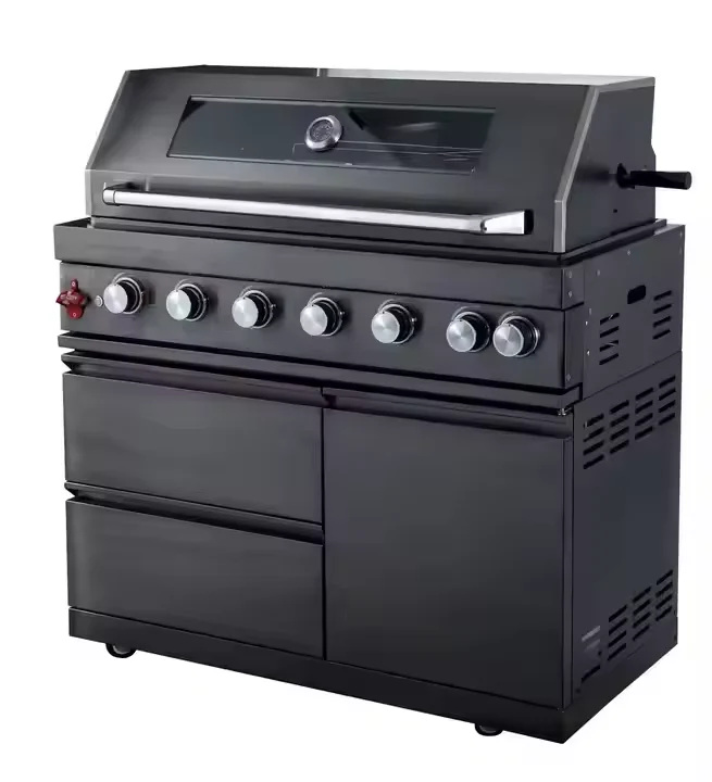 Outdoor Natural Gas Cooker Oven Gas Grill Black Stainless-Steel Built-In BBQ Grills Plate Smokeless Smoker for Camping Barbeque