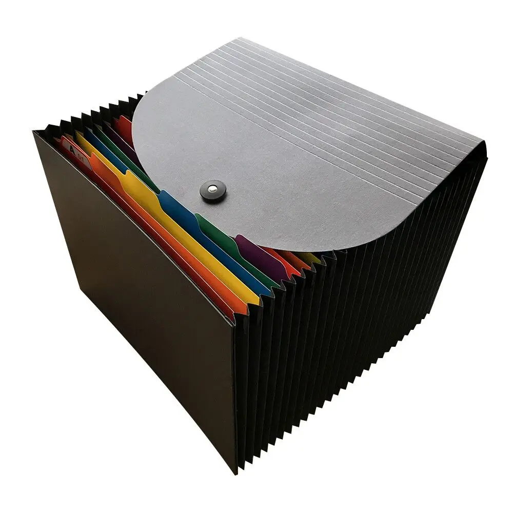 Pocket 16 Line Paper Expanding File Folder Rainbow Divider with Flap and Button Bungee Cords Design Office Stationery