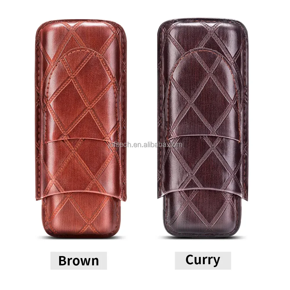 Cedar wood Cigar Boxes Portable Pocket Cigar Travel Humidor Cabinet Luxury 2 Finger Leather portable Cigar Case with Cutter