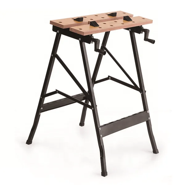 Portable work bench With durable steel frame and wooden vise jaws