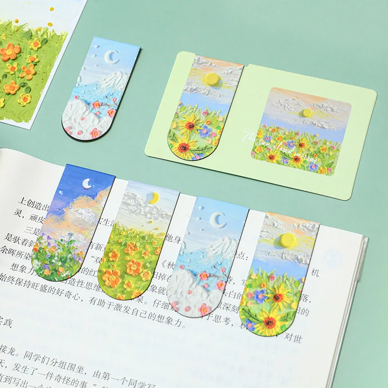 Exquisite oil painting magnetic bookmarks creative student notes classification book page folder reading folder