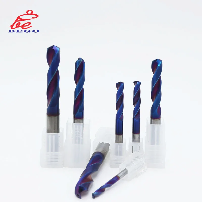 Solid Carbide Twist Drill Bit Blue Nano Carbide Drill Bits Inner Coolant Twist Drill