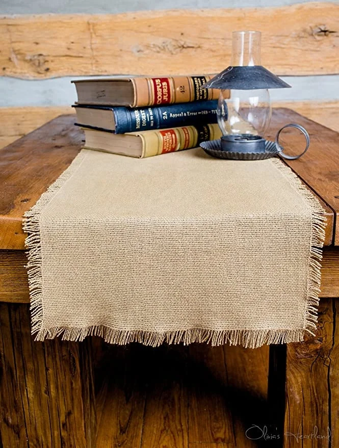 
Wholesale durable high quality natural jute table runner with lace trim 