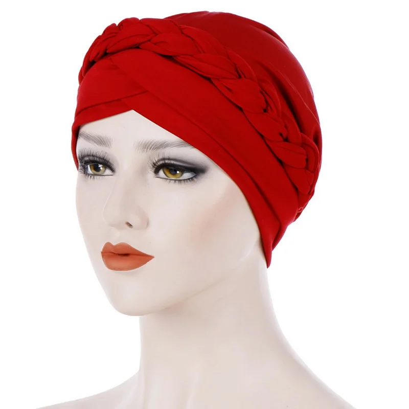 
Women hooded muslim hat Bohemian Double Braided Turban Hat India Muslim Hats Hairnet Chemo Bonnet Beanie for Women 