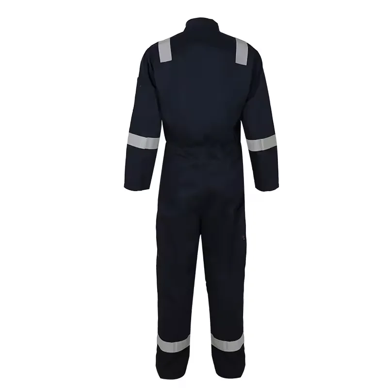 Wholesale High Visibility Reflective Men Black Safety Fire Retardant Coverall Fireproof Industrial Workwear Uniform