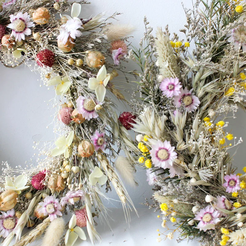 Softdream Wholesale boho decorative garland natural real forever preserved rose dried flower christmas wreath for decor