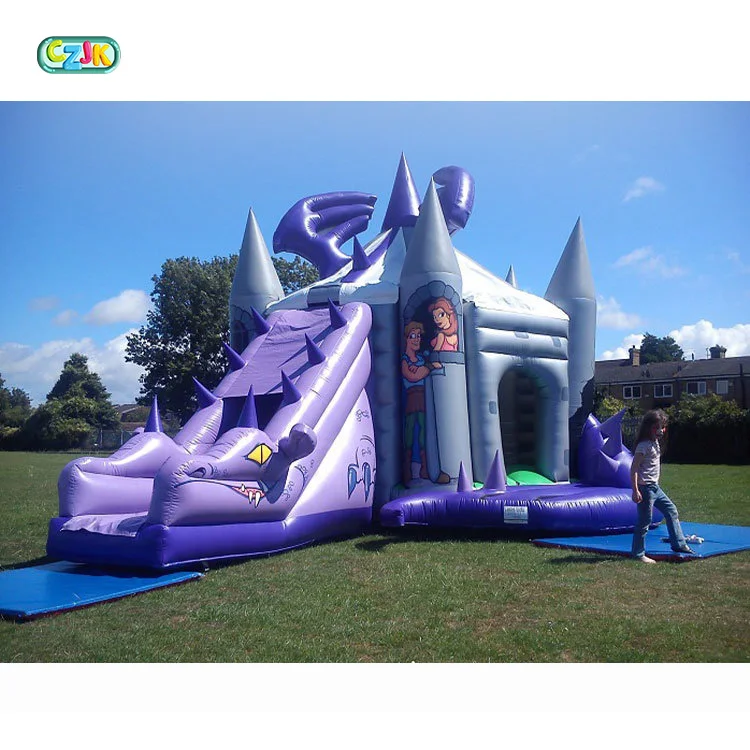 cheap inflatable purple dragon jumping bouncing castle bouncer slide for sale