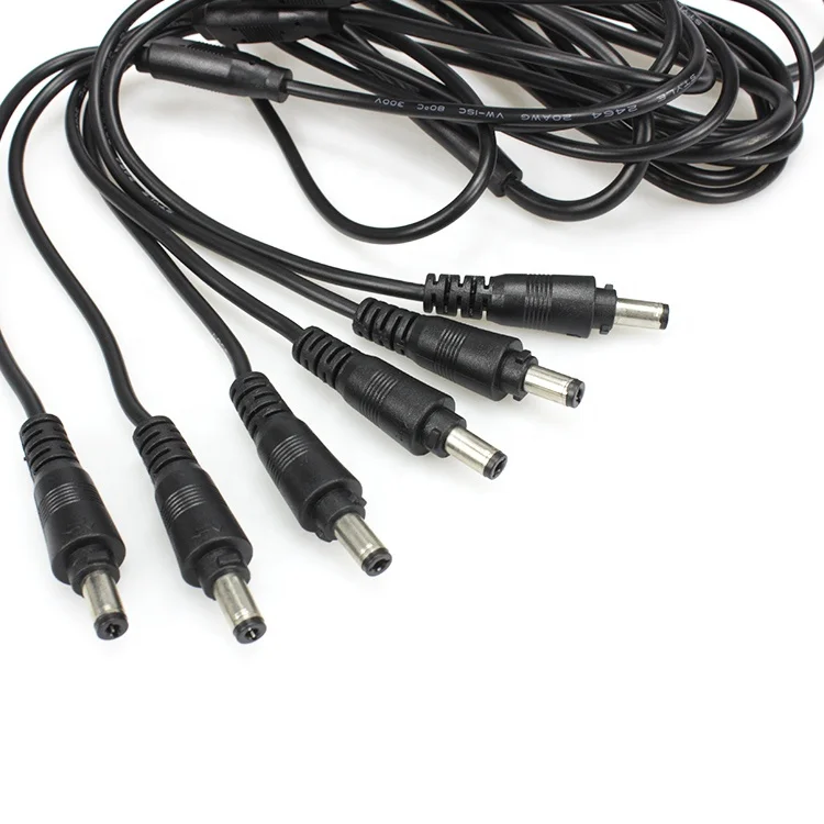 customized 1 to 6 Way 5.5 2.1 DC power cable waterproof male to female extension cord for camera LED