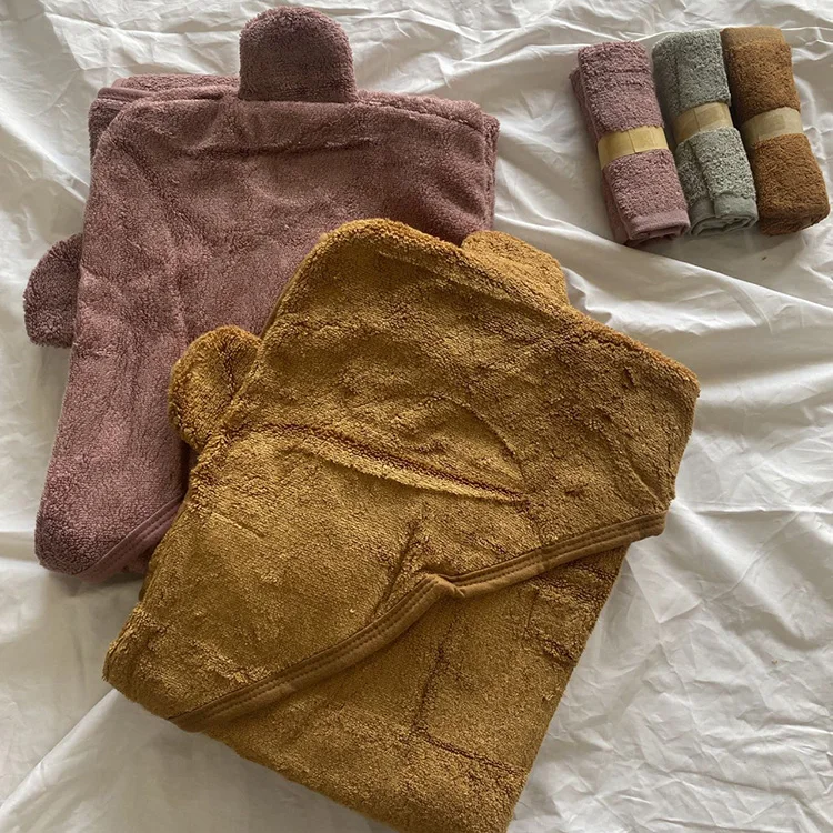 Ultra super soft 500gsm organic bamboo cotton absorbent terry cloth hooded baby bath towels for newborn infant