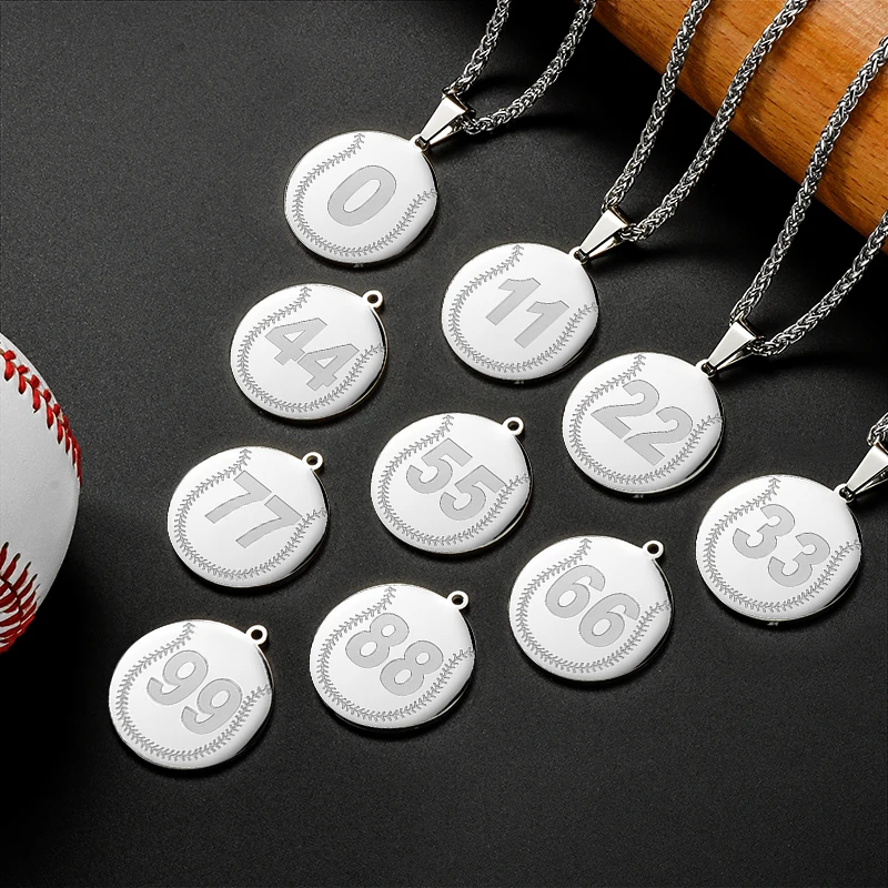 Number 0-49 Classic Baseball Pendant Sports Style High Quality Stainless Steel Unisex Necklace For Women and Men