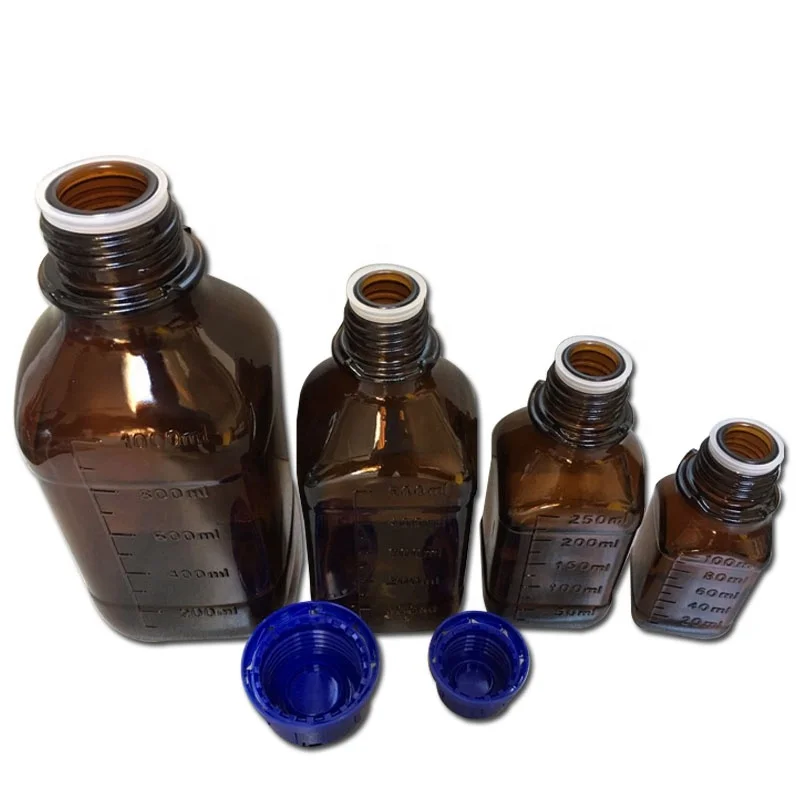 100ml 250ml 500ml 1000ml narrow mouth screw cap amber reagent glass bottle