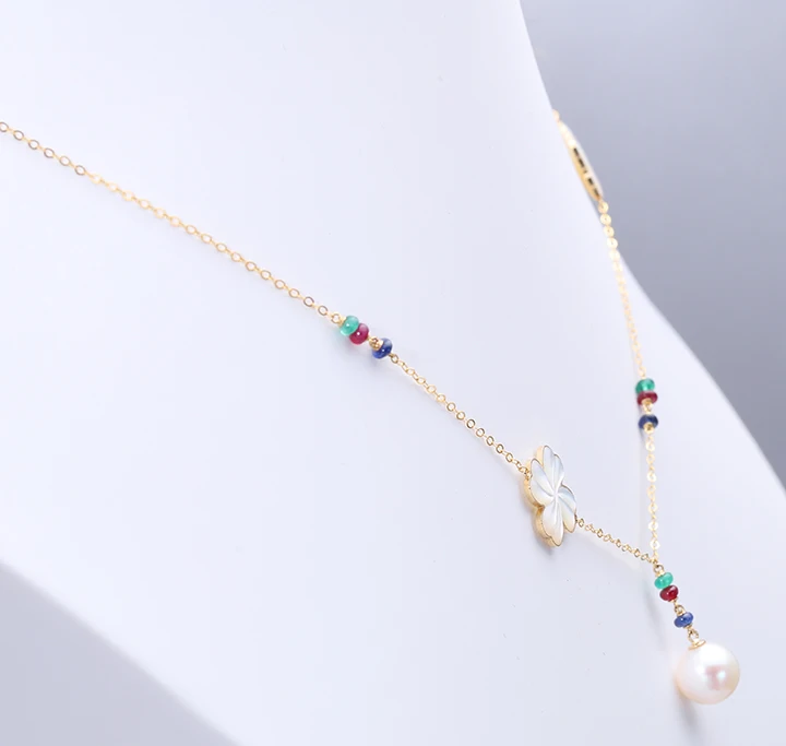 fashion necklace jewelry CNC engraving nature mother oyster 18k gold jewelry ruby sapphire emerald freshwater pearl necklace