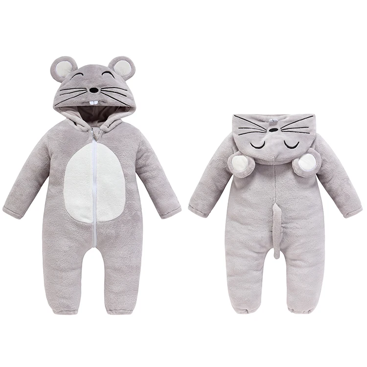 MICHLEY Unisex 0-2 Year Mouse Grey Lovely Jumpsuits One Piece NewBorn Boy Clothing Baby Romper Set