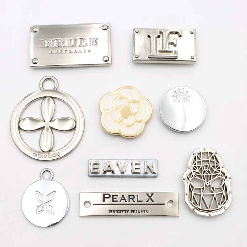 Custom bag other parts and accessories Matte black small 10mm metal round logo nameplate with prongs