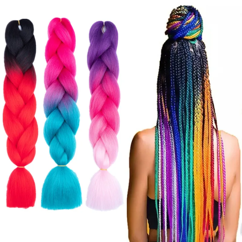 fujiaWholesale 24 Inch Hot Water Setting Jumbo Yaki Hair Braiding Hair Twisted Ombre Jumbo Braid Synthetic Hair