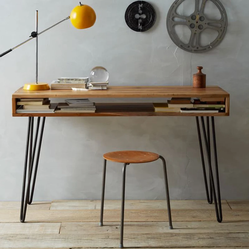 Nordic Office Simple Work Computer Desk American Double-layer Writing Desk Personality Retro Wrought Iron Learning Desk