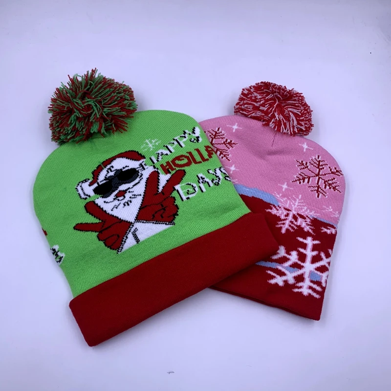 Wholesale Winter kid & adult logo Christmas SWAG Santa Festival hat  Knitgted beanie caps with pompom NO Led lights Fashion Hats