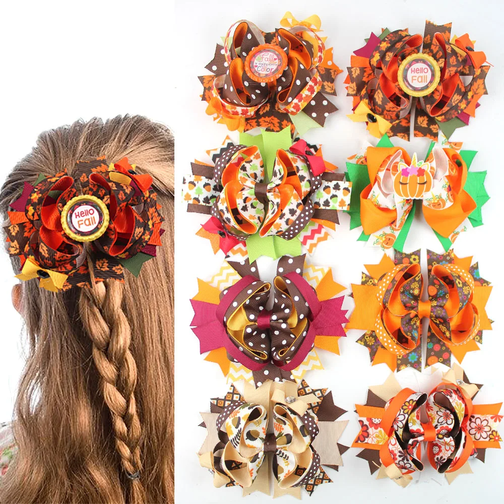 fall pumpkin hair bow clip maple leave hair clip for kids girls autumn hair accessories