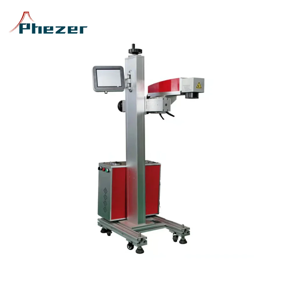 High Speed Auto Focus Galvo Scanner Flying Fiber Laser Marking Engraving Machine with Conveyor