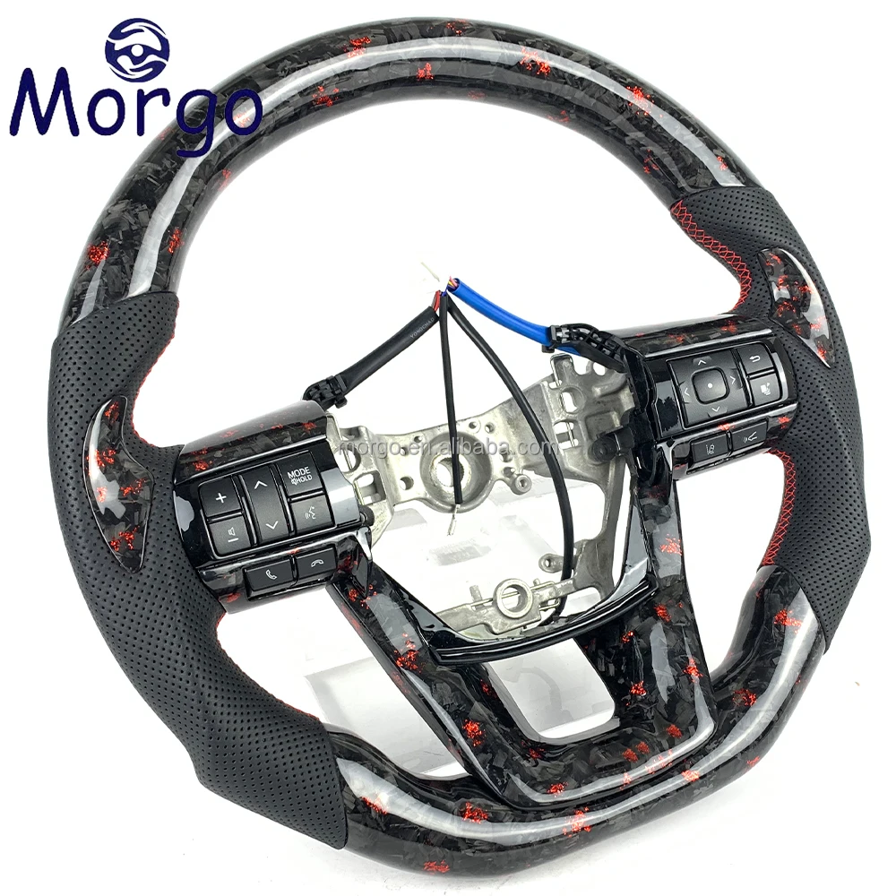 Red Powder Forged Carbon Fiber Steering Wheel Fit For Toyota Hilux Revo Fortuner Land Cruise LC300 GR Steering Wheel Customized