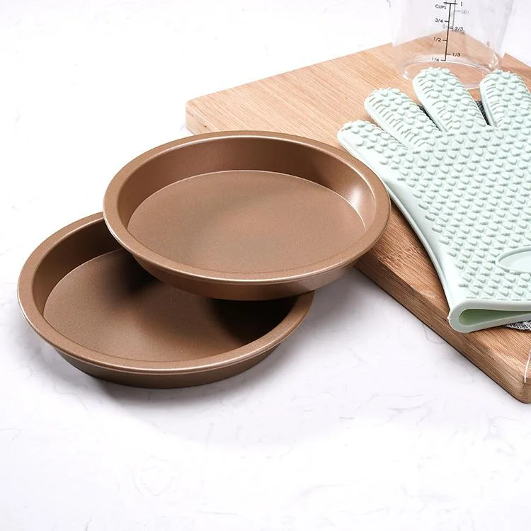 Round Shape Gold Carbon Steel Non Stick Deep Base 6' 7' Pizza Pan Baking Tray for Oven