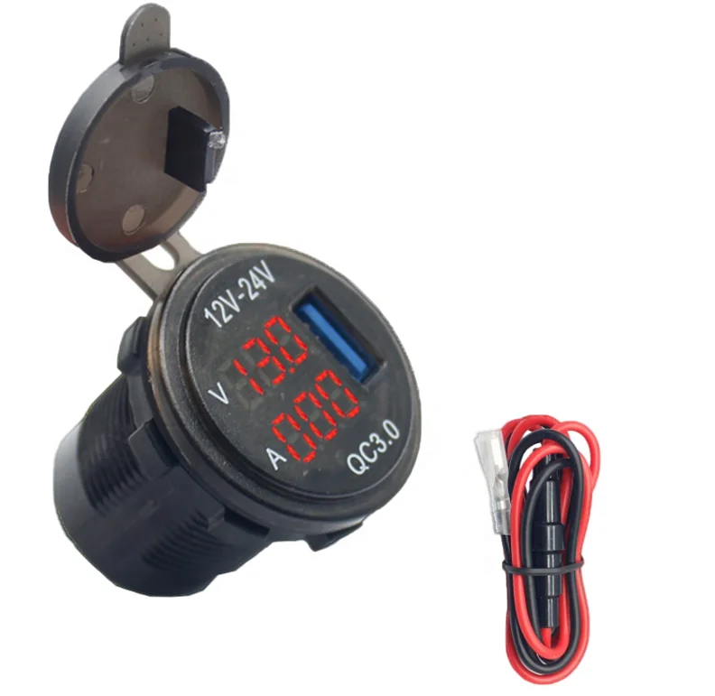 Waterproof DC 12V 24V QC3.0 USB Charger Digital Voltmeter Ammeter for Car Auto Van Boat RV UTV ATV Industrial