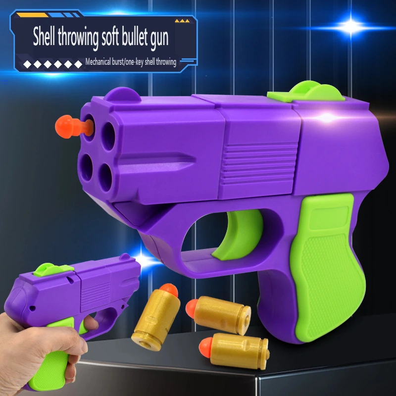 Manual Soft Gun with One Click Mechanical Double-shot Children's Toy Gun Plastic Opp Bag Unisex ABS