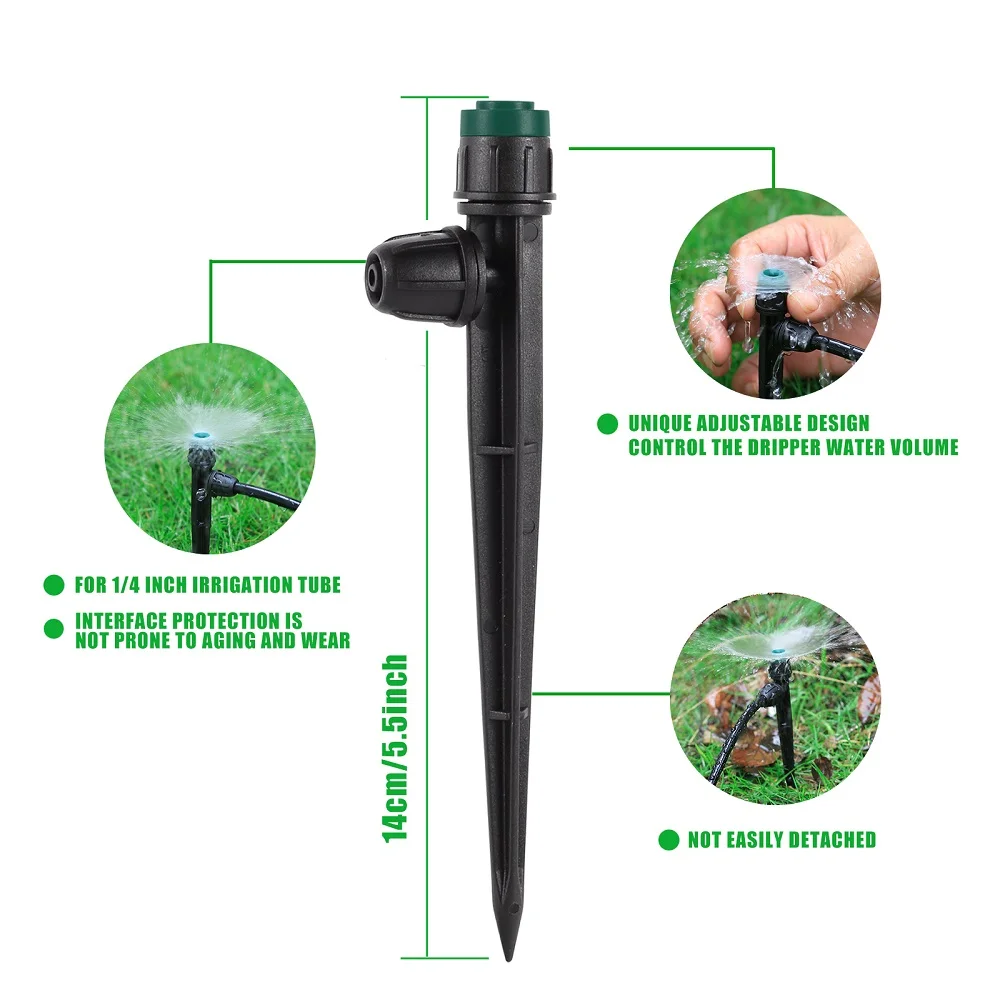 Adjustable 14mm Height 5.5 Inch Spike-Connected Dripper for Patio and Farm Irrigation