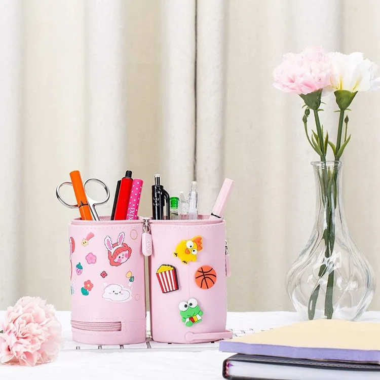 Cartoon Storage Pencil Bag Large Capacity Zipper Silicone Coin Purse Cylindrical Multifunctional Pencil Case