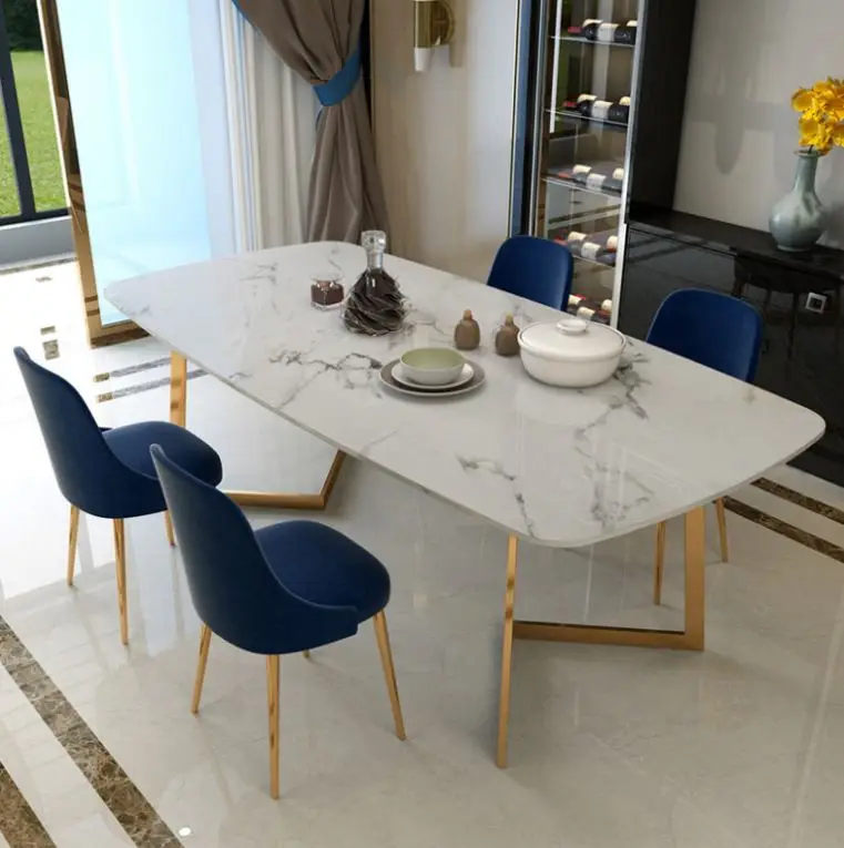 
Nordic ins dining chair marble household dining table and chair combination cafe milk tea dessert shop flannel chair table 