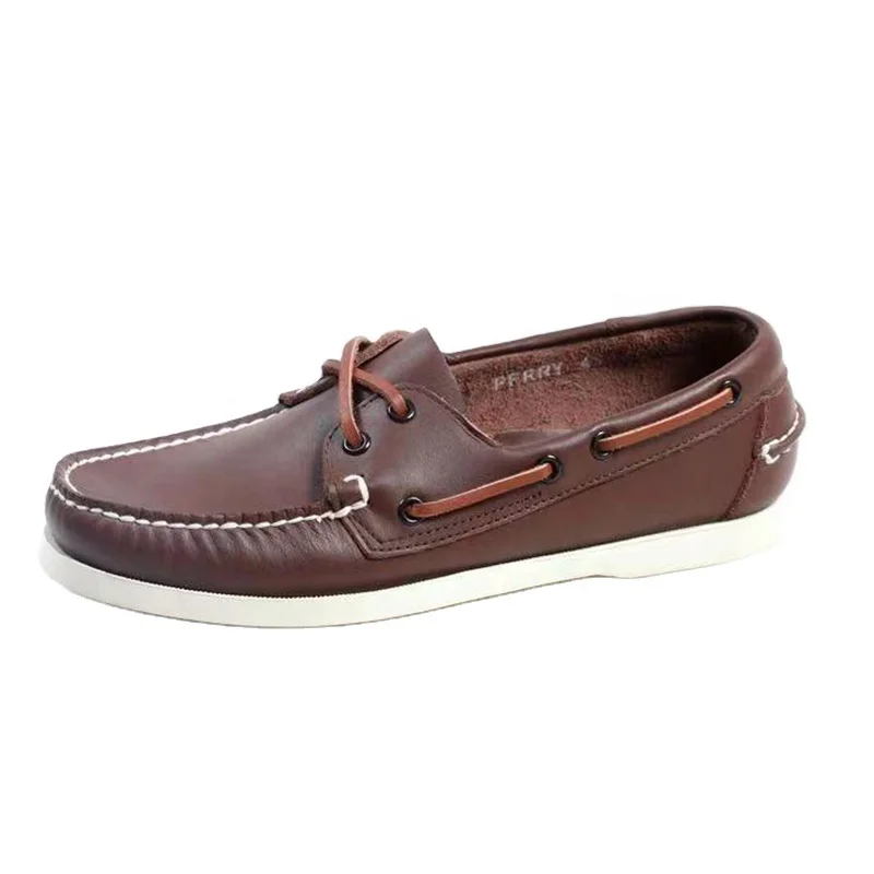 Jamaica Market Popular Driver Flat Outsole Brown Natural Genuine Leather Handmade Moccasin Gommino Outdoor Men Boat Shoes