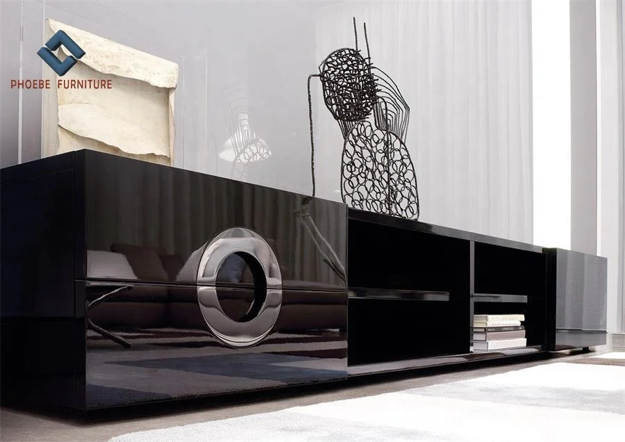 Luxury living room modern tv cabinet with drawers shelves high end wooden furniture