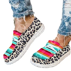 JUNZHI Katherine Women Lace Up Canvas Serape Leopard Shoes